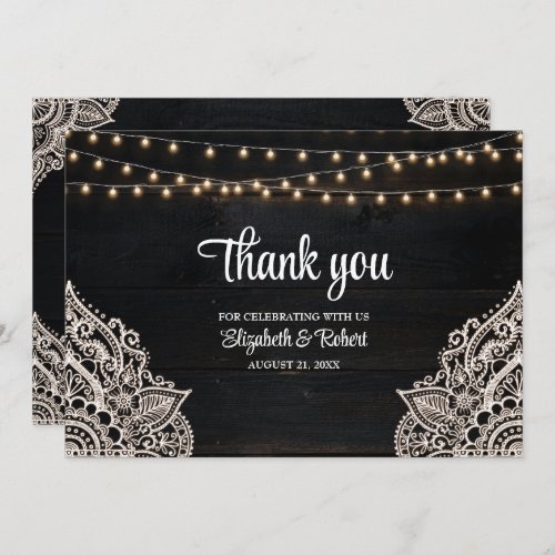 Black and White Rustic Elegance Wedding Thank You Card