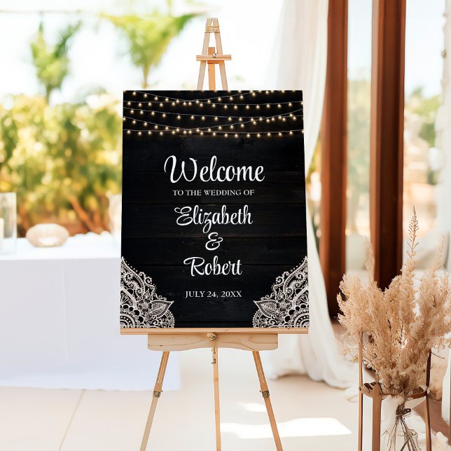 Black and White Rustic Elegance Wedding Welcome Foam Board (Black and White Rustic Elegance Wedding Welcome Foam Board)
