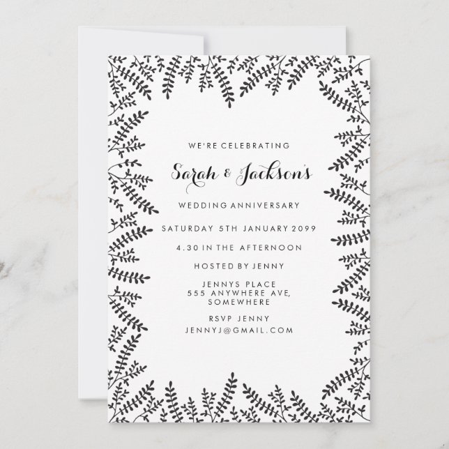 Black and White Rustic Elegant Anniversary Party Invitation (Front)