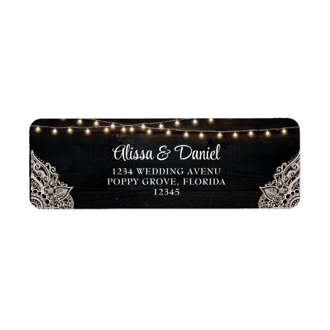 Black and White Rustic Elegant Wedding Address  Label (Front)