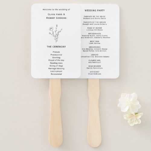 Black and White Rustic Floral Wedding Programs Han Hand Fan