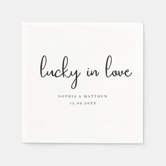 Black and White Rustic Lucky in Love Napkins