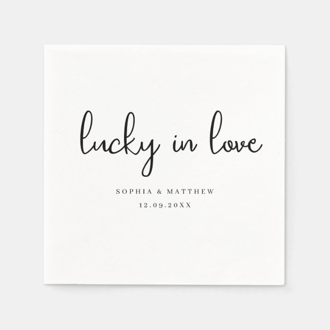 Black and White Rustic Lucky in Love  Napkins (Front)