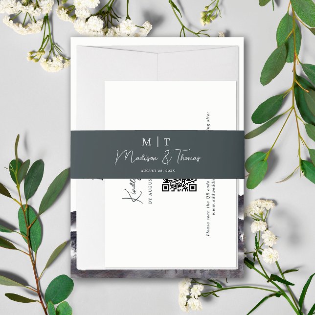 Black and White Rustic Modern Monogram Invitation Belly Band (Creator Uploaded)
