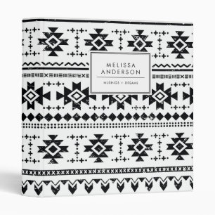 Black and White Rustic Tribal Pattern 3 Ring Binder