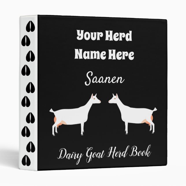 Black and White Saanen Goat Herd Book 3 Ring Binder (Front/Spine)