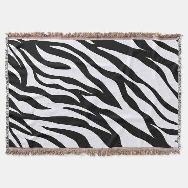 Black and White Safari Zebra Animal Print Throw Blanket (Front)