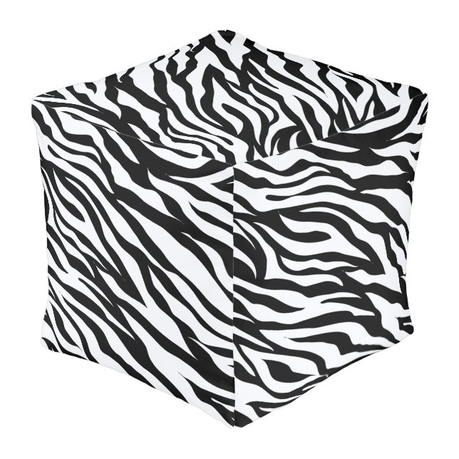 Black and White Safari Zebra Stripe Pattern Cube Pouf (Angled Back)