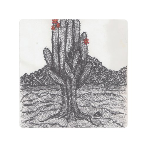 Black and White Saguaro Cactus   Metal Print