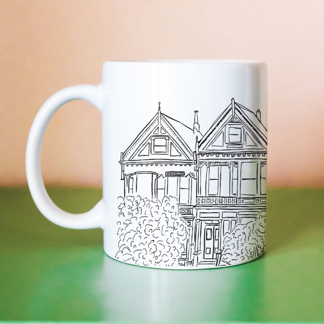 Black and White San Francisco Painted Ladies Coffee Mug (Black and White San Francisco Painted Ladies Coffee Mug)