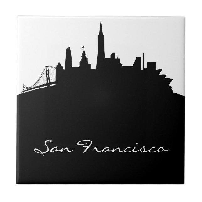 Black and White San Francisco Skyline Ceramic Tile (Front)