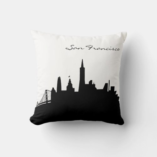 Black and White San Francisco Skyline Throw Pillow