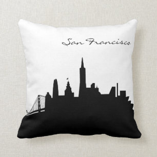 Black and White San Francisco Skyline Throw Pillow