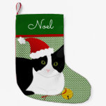 Black And White Santa Cat Personalized Small Christmas Stocking