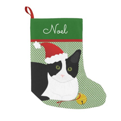 Black And White Santa Cat Personalized Small Christmas Stocking