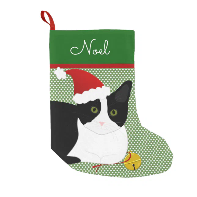 Black And White Santa Cat Personalized Small Christmas Stocking | Zazzle