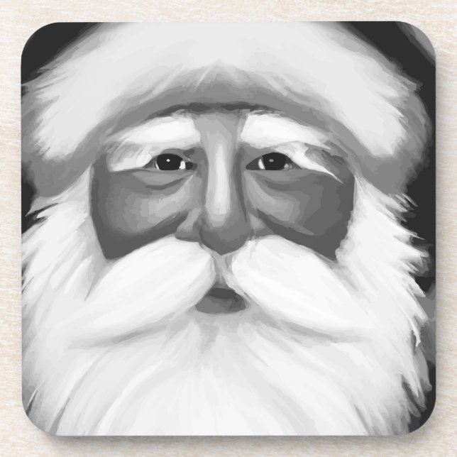 Black and White Santa Claus  Beverage Coaster (Front)