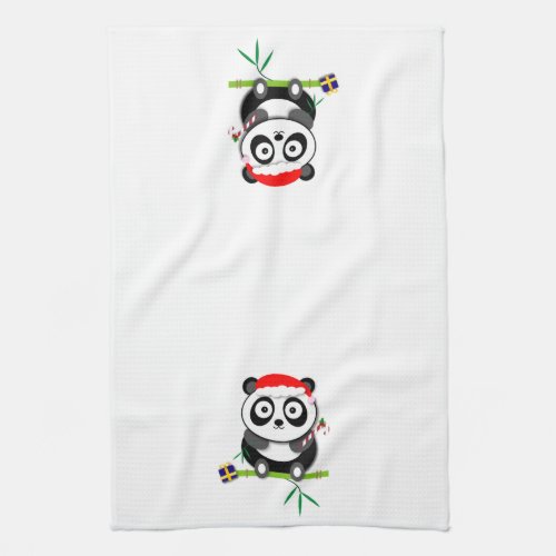 Black and White Santa Panda Bear Christmas Kitchen Towel