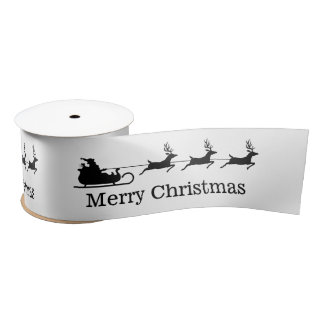 Black And White Santa Sleigh &amp; Merry Christmas Satin Ribbon