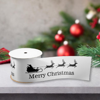 Black And White Santa Sleigh &amp; Merry Christmas Satin Ribbon