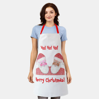 Black and White Santas Merry Christmas aprons