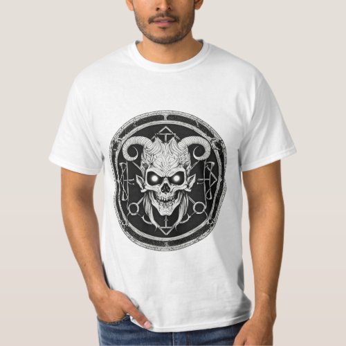 Black and White Satan Graphic T_Shirt