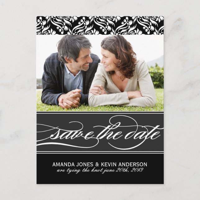 Black and White Save the Date Announcement Postcard (Front)