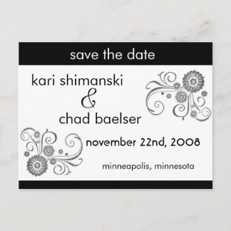 Black and white Save the date Announcement Postcard