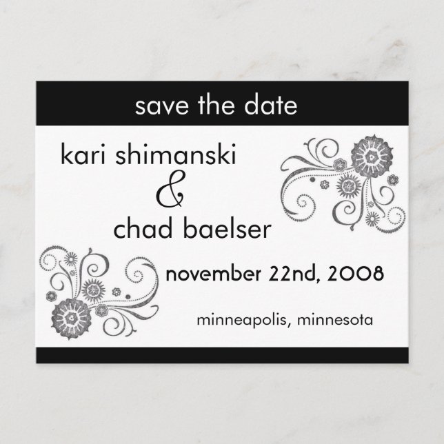 Black and white Save the date Announcement Postcard (Front)