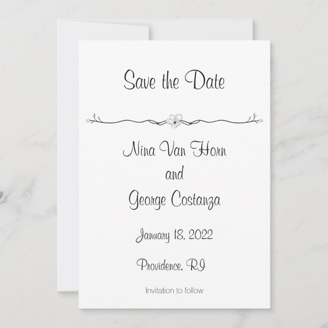 Black and White Save the Date Announcements (Front)
