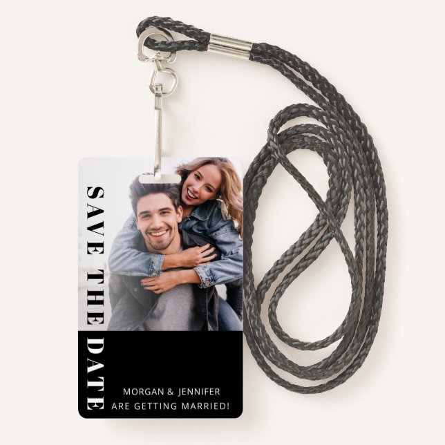 Black and White Save the Date  Badge (Front with Lanyard)