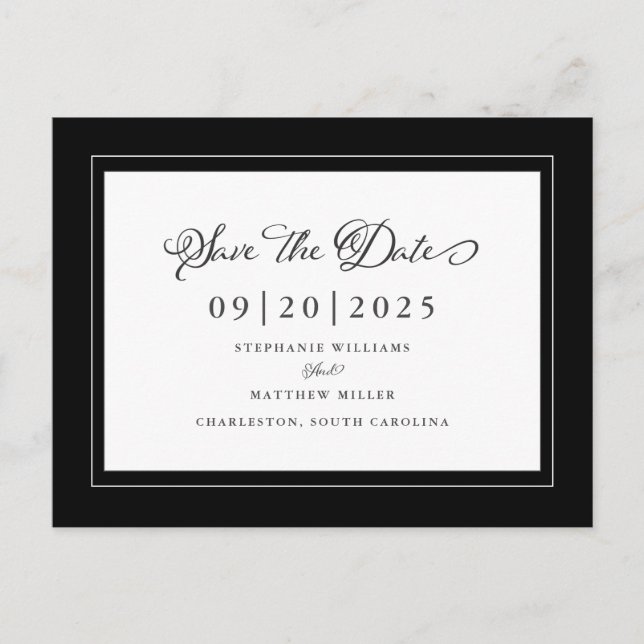 Black and White Save The Date Elegant Wedding Chic Announcement Postcard (Front)