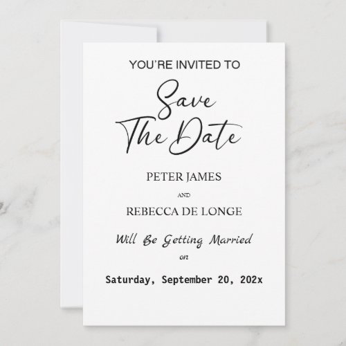 Black and White Save The Date Invitation