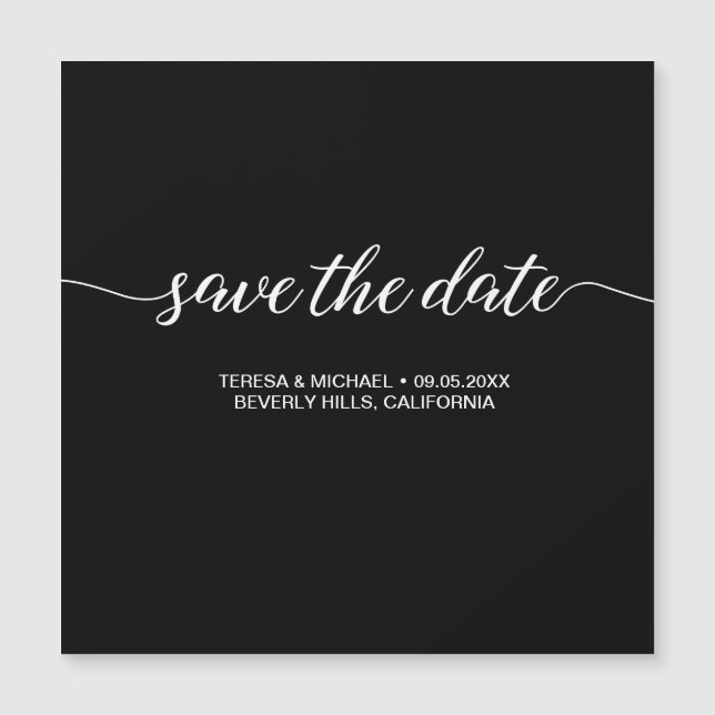 Black and White "Save the Date" Magnetic Card (Front)