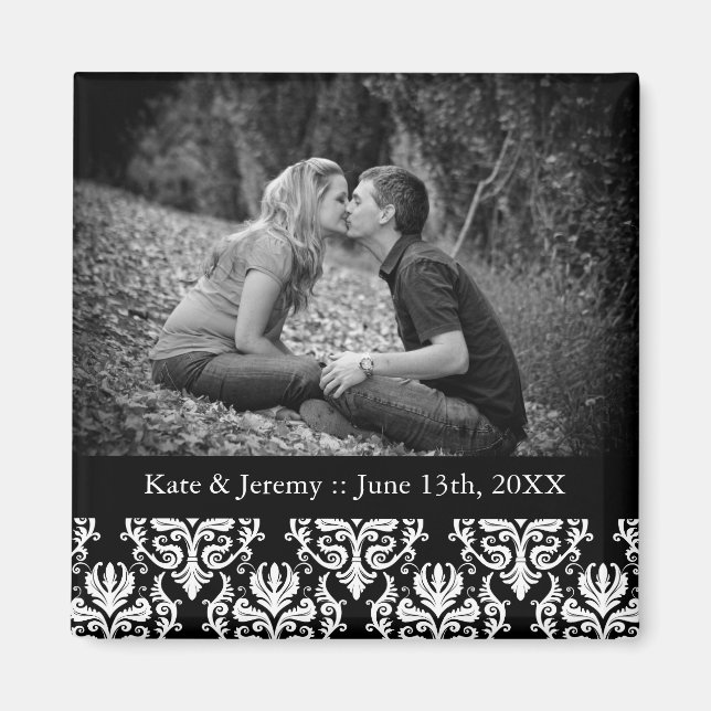 Black and White Save the Date Photo Wedding Magnet (Front)
