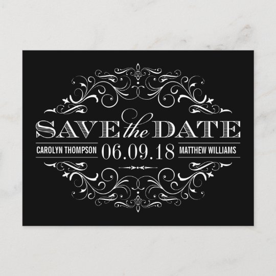 Black and White Save the Date Swirl and Flourish Announcement