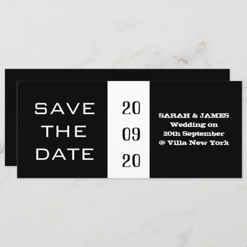 Black and white Save The Date Wedding Admission Invitation