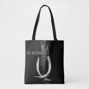 Black and White Save the Elephant Tote Bag