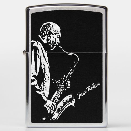 Black and White Saxophone Player Zippo Lighter