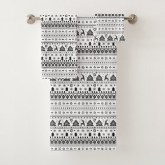 Black and White Scandinavian Nordic Christmas Bath Towel Set