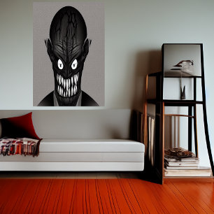 Black and white scary monster head AI Art Poster