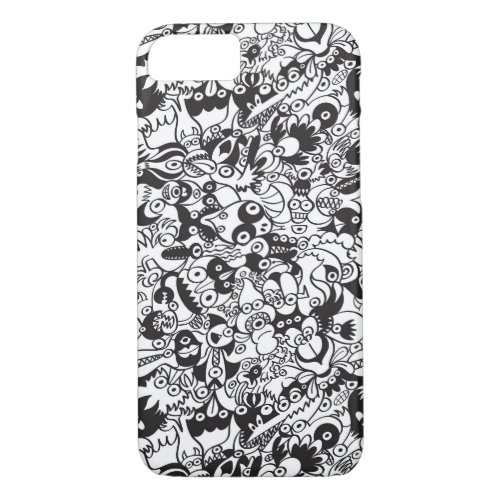 Black and white scary monsters in doodle art style iPhone 87 case