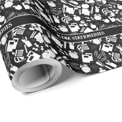 black and white School Supplies Pattern Wrapping Paper