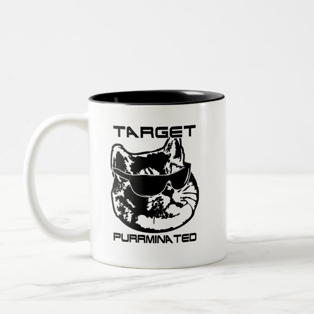 Black and White Sci-Fi Cat Meme Two-Tone Coffee Mug (Left)