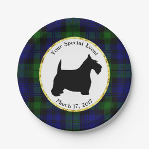 Black and White Scottie Plaid Personalize Paper Plates