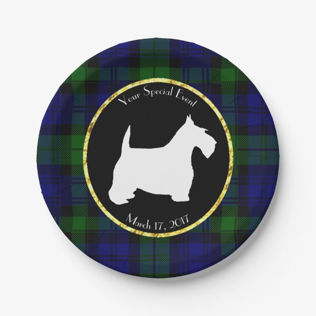 Black and White Scottie Plaid Personalize Paper Plates (Front)