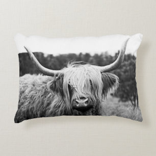 Black and White Scottish Highland Cow Accent  Pillow