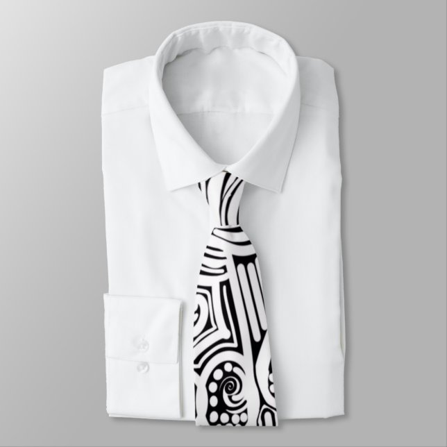 Black And White Scratch And Dot Art  Neck Tie (Tied)