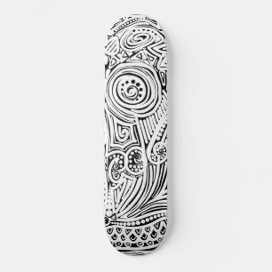 Black And White Scratch And Dot Art Skateboard