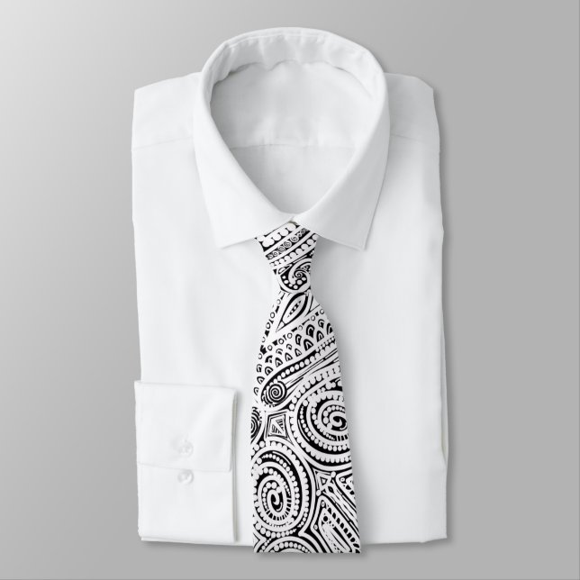 Black And White Scratch Art Neck Tie (Tied)